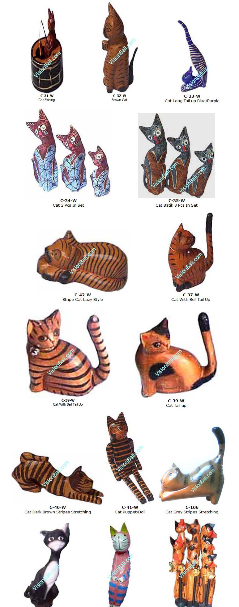 Cat Bali Wood Carving