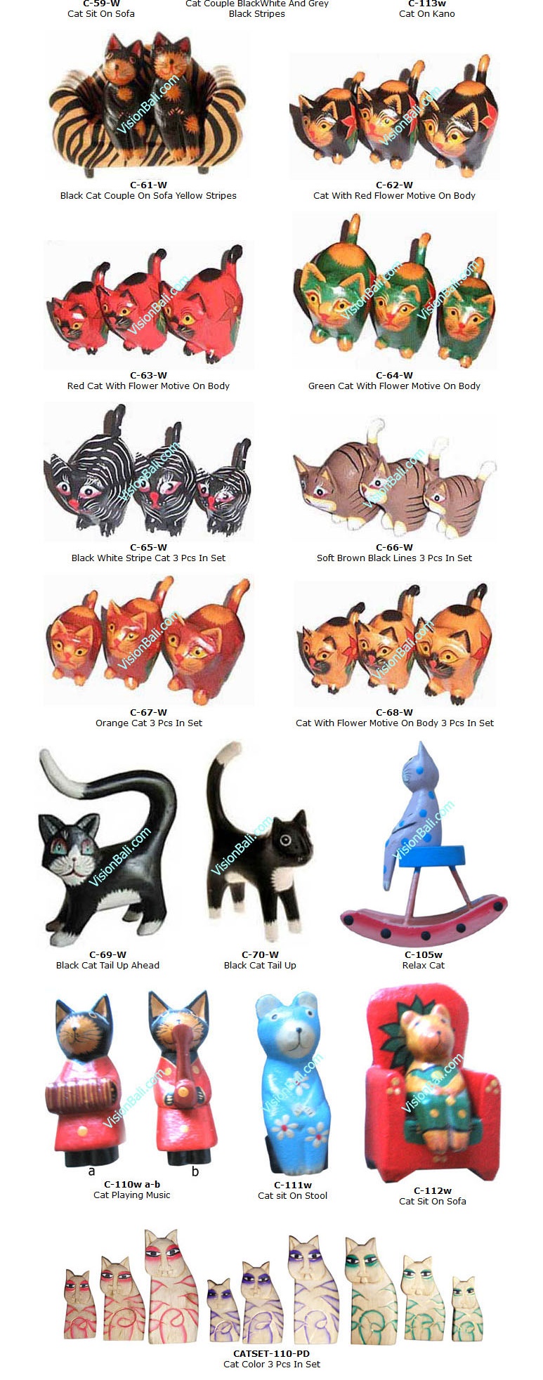 Cat Bali Wood Carving